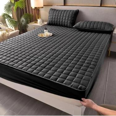 Imagem de Capa Protetora ImpermeáVel Para ColchãO 100% à Prova D'áGua - Matelada Com EláStico 360° - AntiáCaros E HipoalergêNica - Para ColchãO Casal/Queen/King(Casal,preto)