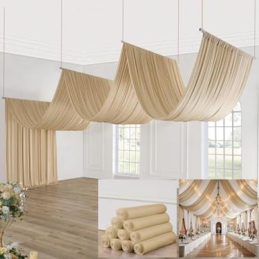 Imagem de Cortinas de teto bege de 1,5 m × 10 pés para festas de casamento, 10 painéis de 1,8 x 10 m de comprimento, cortinas de tenda para eventos, sem rugas, fácil de drapear, pendurar e pendurar cortina de