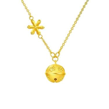 Imagem de Izpack Colar feminino com pingente de floco de neve banhado a ouro 14 K - Gargantilha fofa e delicada de flores com sininho de Natal, corrente ajustável, moda festival, Natal, joias, decoração de