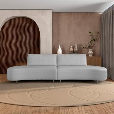 Imagem de Sofá Bipartido Sala de Estar Jamaica 260cm Curvo Pés Alumínio Veludo Cinza G52 - Gran Belo