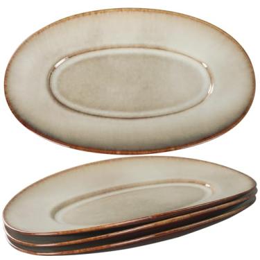 Imagem de jinsongdafa Travessas de cerâmica para servir, conjunto de 4 pratos de azeitonas, bandeja de servir grande para entretenimento, para lanches, sobremesa, salada, aperitivo, churrasco, jantar lavável na