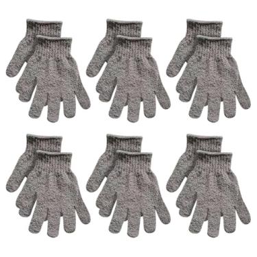 Imagem de 6 pares de luvas esfoliantes de corpo pesado, luvas de esfoliação de duche, luvas esfoliantes de costas para remoção de pele morta profunda, luvas de banho removedoras de banho para spa de massagem