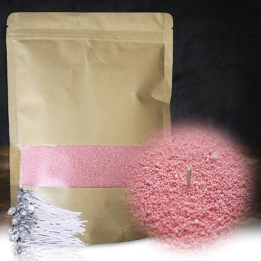 Imagem de DRMAISON Kit DIY de cera de vela perolada e areia - 500 ml, rosa flamingo, não tóxico e livre de fumaça, recarregável com 30 pavios, chama de longa duração, altamente personalizável para decoração de