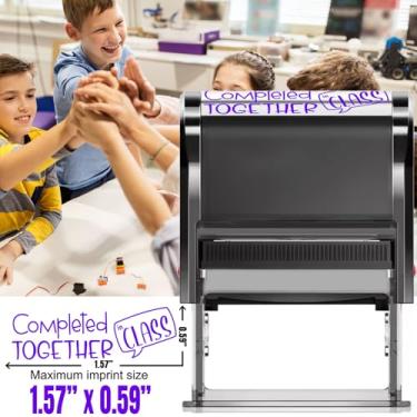 Imagem de Bertiveny Carimbos de professor Complete Together in Class para sala de aula, selos autotintados de professores para material escolar para sala de aula, carimbos completos juntos roxos