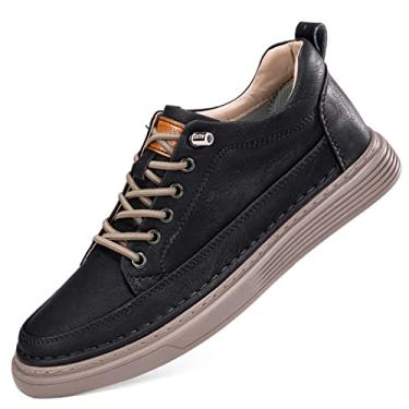 Imagem de CERYTHRINA Sapatos elevadores masculinos – Tênis com aumento de altura, 6 cm mais alto, sapatos casuais de couro com palmilhas que aumentam a altura, Preto, 38