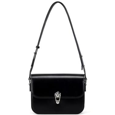Imagem de Bolsa transversal de couro pequena LA FESTIN para mulheres: bolsas de ombro pretas bolsa transversal, Knight Black (fivela prateada), Small