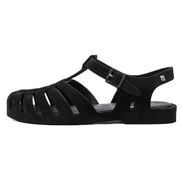Imagem de Melissa Possession Jelly Sandália feminina – O icônico sapato original dos anos 90, sandália de pescador com alça ajustável e fivela lateral, Preto flocado, 8