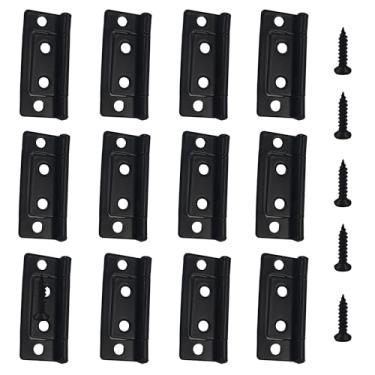 Imagem de STFRBTH 12 peças de dobradiças de armário sem encaixe de 5 x 2,3 cm, dobradiça de porta com parafusos de montagem, dobradiças de extremidade estilo vintage para móveis, janelas, armário (preto)