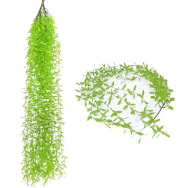 Imagem de 5 peças de videiras artificiais com folhas verdes, plantas penduradas, hera de plástico, guirlandas de casamento, ambientes internos e externos, jardim, decorações de suporte de escada (verde)