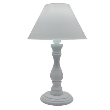 Imagem de Abajur de Mesa com Base de Madeira e Cúpula em Polipropileno –Elegante e Resistente(Base Branca cúpula branca,P)