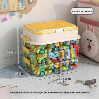 Imagem de Organizador De Brinquedos Lego Para Crianças Caixa Empilhável Com Tamp