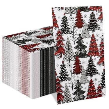 Imagem de Whaline Guardanapos de hóspedes de árvore de Natal, guardanapo de papel de árvore de Natal, guardanapo de toalha de mão descartável para casa, cozinha, banheiro, quarto de pó, férias, casamento