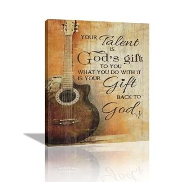 Imagem de SweetFox Arte de parede de guitarra vintage cristã com imagens de música rock, decoração de parede, seu talento é um presente de Deus para você, pinturas inspiradoras, obras de arte emolduradas para