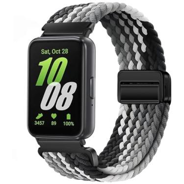 Imagem de Issinlky Pulseira trançada de nylon compatível com Galaxy Fit 3, pulseira de fivela magnética elástica para Galaxy Fit 3 SM-R390