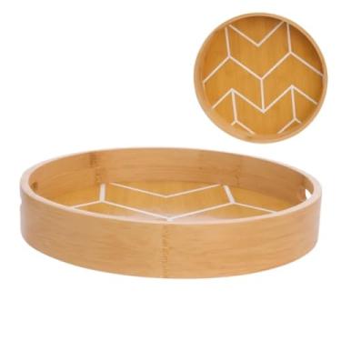 Imagem de Bandeja Redonda de Bambu 30cm Estampada, Leve e Resistente - Para Servir, Decorar e Presentear - Cantinho Do Café, Decoração Sala de Estar