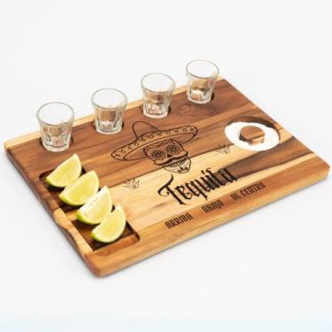 Imagem de Tabua Shot Tequila Cachaça com 4 Copos Vidro 50 Ml