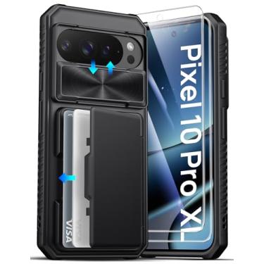 Imagem de ATATOO Capa carteira para Google Pixel 10 Pro XL com protetor de tela de vidro temperado HD [2 unidades], suporte para cartão embutido, capa para câmera deslizante, capa rígida para Google Pixel 10