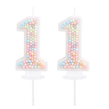 Imagem de EAKE Vela de aniversário de 11 anos macaron glitter 3D pastel número 11 velas para bolos de aniversário, meninas, mulheres, tema doce, aniversário, casamento, aniversário, decoração de bolo