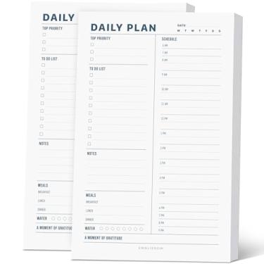 Imagem de Bloco de notas planejador diário, bloco removível de 14 x 21,6 cm – 70 folhas não datadas, organizador de mesa que melhora o foco com agenda horária, lista de tarefas para o trabalho, escola (branco