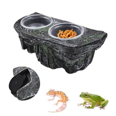 Imagem de PINVNBY Borda de alimentação de répteis com ventosas, bordas de alimentador de lagartixa com crista com 2 peças de tigelas de água e comida, prato duplo de lagarto, acessórios para tanque de dragão