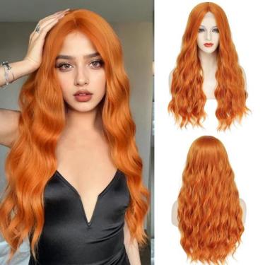 Imagem de Peruca YBYMCAI Long Orange Wavy 66cm Sintética Resistente ao Calor