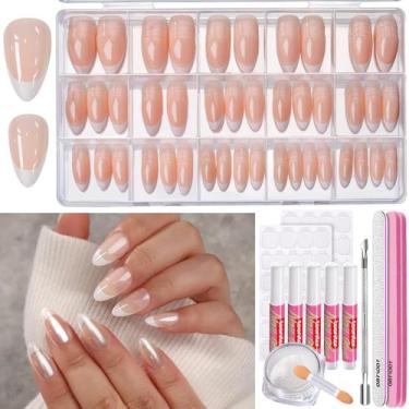Imagem de Pressione as unhas Teenitor Short French Tip, 15 tamanhos de gel