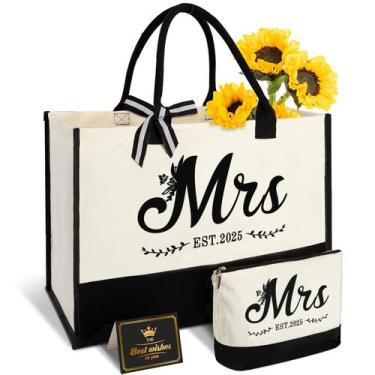 Imagem de Sacola de lona Vanqruo Mrs 2025 Bride com bolsa de maquiagem