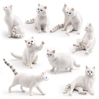 Imagem de Conjunto de estatuetas White Cat, 8 peças de brinquedo de PVC realista, decoração infantil