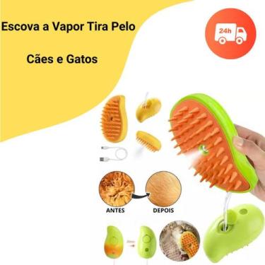 Imagem de Escova Para Pet Cães E Gatos A Vapor Tira Pelos Recarregável USB Pente
