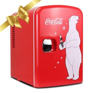 Imagem de Mini geladeira Coca-Cola para quarto, cooler e aquecedor portátil - 4 L/ 6 refrigeradores AC/DC para presentes, dormitório, barco, bebidas, cuidados com a pele e bebidas, urso polar, vermelho