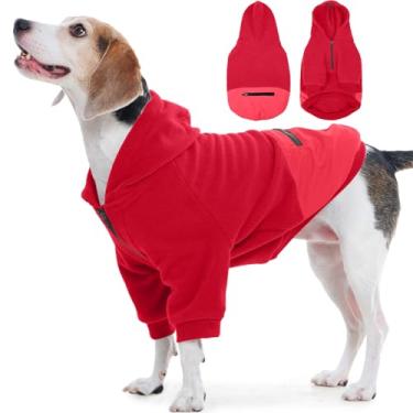 Imagem de Nanaki Moletom com capuz para cachorro grande com bolso - suéter de lã de manga comprida ajustável com gola de meio zíper - moletom confortável elástico para cachorro com capuz para beagle, jaqueta