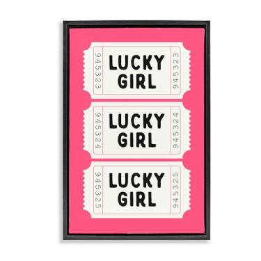 Imagem de Stupell Industries Lucky Girl Ticket Stubs preto moldura flutuante arte de parede em tela, design por Lettered and Lined, 25 x 17