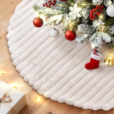 Imagem de Lanpn Saia para árvore de Natal 30,5 cm, saia de árvore de Natal de pelúcia de pelúcia para minilápis pequeno, árvores artificiais finas, decoração de Natal para festa de inverno em casa (branco, 40