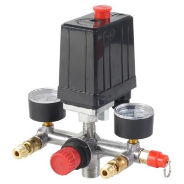 Imagem de 90-120PSI Air Compressor Pressure Valve Kit Dual Gauges Vertical Switch Control Quick Adjustment