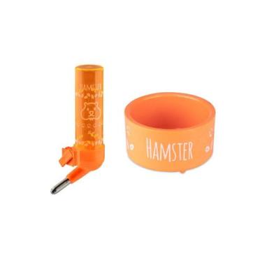 Imagem de Kit bebedouro e comedouro de hamster n 2 laranja injetfour