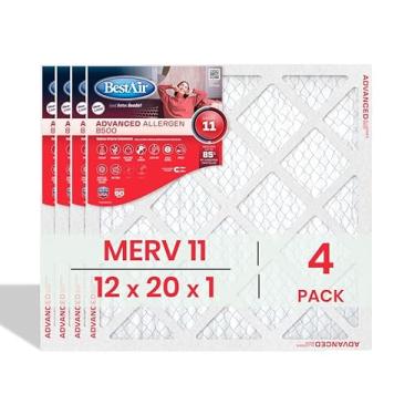Imagem de BestAir Filtro de ar 12 x 20 x 1 (pacote com 4) | MERV 11 Advanced Allergen 8500 HVAC AC Filtro de ar de substituição para uso residencial e comercial | Feito nos EUA | Tamanho real (11,75 x 19,75 x