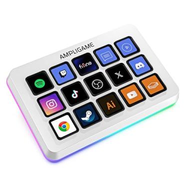 Imagem de Controle de jogos FIFINE AmpliGame com 15 atalhos para OBS Streaming Studio com teclas macro, ações de gatilho, controlador RGB de mídia PC para criação de conteúdo/trabalho de escritório-D6 branco