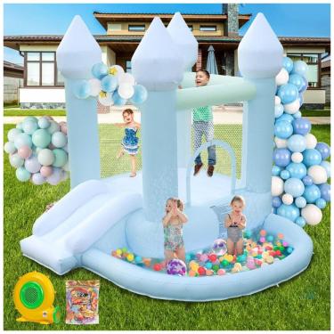 Imagem de Casa de Pula-Pula para Crianças, Inflável com Piscina de Bolinhas e Escorregador, Casa de Diversão Portátil para Uso Interno e Externo