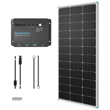 Imagem de Painel Solar, Monocristalino, com controlador de carga, 100W, 12V, 1 painel, RENOGY KIT STARTER 100D, Preto