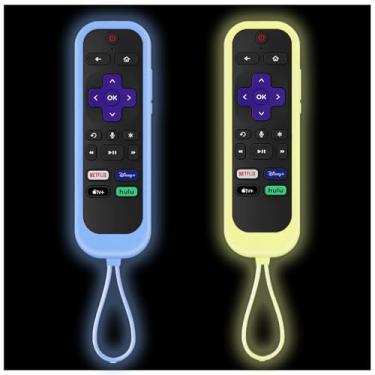 Imagem de Taiyiluo Pacote com 2 capas protetoras de silicone para controle remoto Onn Roku Express 4K+ Hisense Roku TV com rastreador, compatível com Sharp Roku TV, brilha no escuro