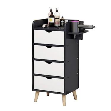 Imagem de Prateleira de armazenamento de maquiagem para salão de beleza, carrinho de carrinho de salão de beleza, posto de barbeiro com gavetas, com 2 suportes de secador de cabelo (cor: preto, tamanho: 38 x 30