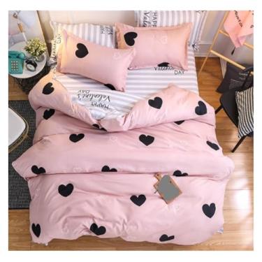 Imagem de ZDJZMGZ Conjunto de edredom Queen, 4 peças, capa de edredom com estampa nórdica, roupa de cama simples, cama de casal, tamanho Queen, conjunto de lençóis de cama macio e completo (rosa, 2 m)