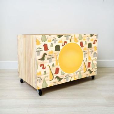 Imagem de Caixa Organizadora de Brinquedos com 4 Rodas - Bau de Brinquedos Infantil em Madeira de Pinho Natural (CX043)