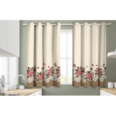 Imagem de Cortina De Cozinha 2 80 X 1 40 Estampada - Cris Enxovais , Flores Rose