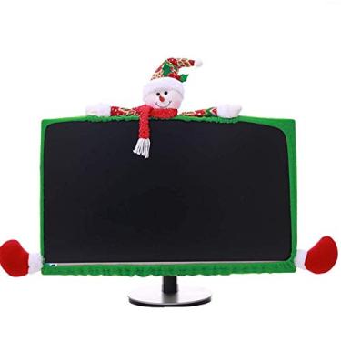 Imagem de SUSHAFEN 1 pacote de capa de monitor de computador de Natal para TV capa de monitor capa de computador portátil elástico para decoração de computador de Natal Home Office, boneco de neve