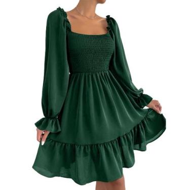 Imagem de Vestido feminino casual Ekaliy, evasê, verde, poliéster GG