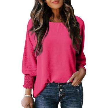 Imagem de Blusas femininas Dokotoo, tamanho grande, gola redonda, rosa choque