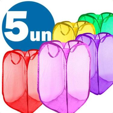 Imagem de Kit Com 5 Cesto de Roupa 30x30 Dobrável Infantil Casa Quarto Banheiro 