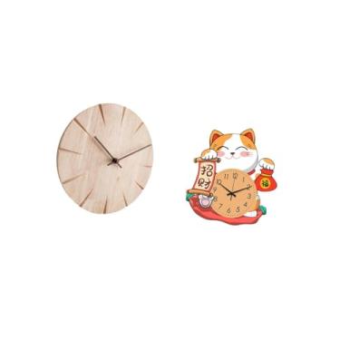 Imagem de Fenteer Relógio de Parede Criativo E Silencioso de Madeira Maciça com Gato, Relógio Decorativo Anti-taque para Pendurar, Presente para Restaurante, Escr