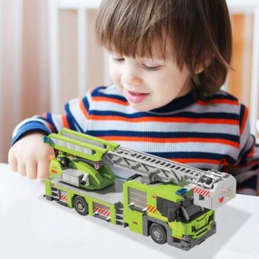 Imagem de Bloco de Montar Caminhão de Bombeiros 824 peças Decoração Brinquedo Ed